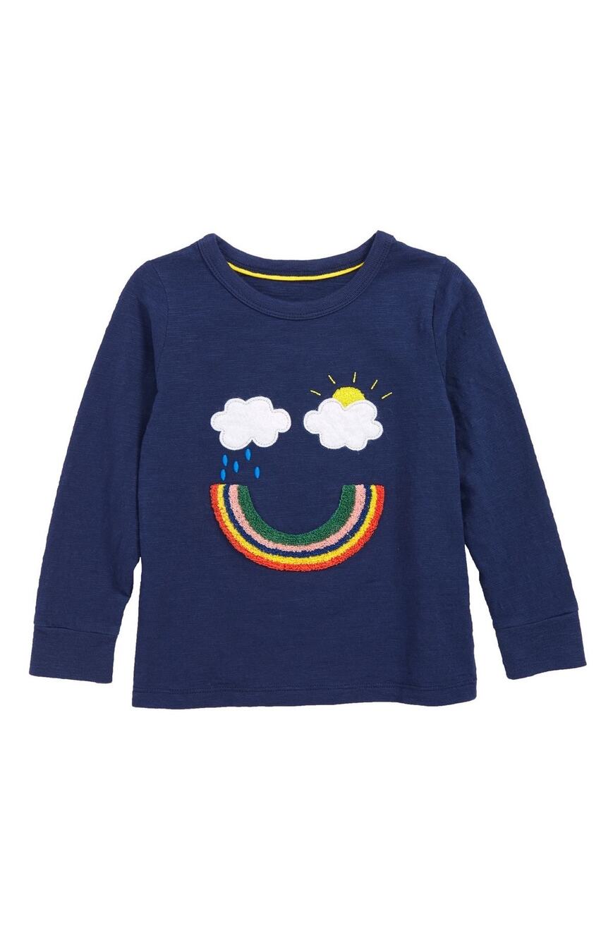 Mini Boden Blue Rainbow Long Sleeve Top, Girls 3-4 Y